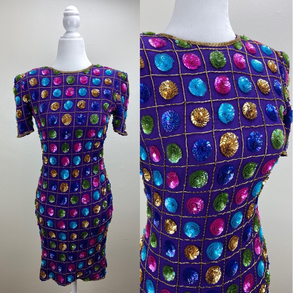 Vintage 80s purple sequined dress